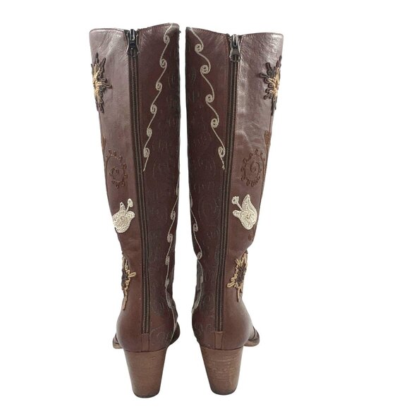 Erkan Demir Artemis Brown Leather Embroidered Western Cowgirl Boots Size 37/6 - Picture 3 of 16
